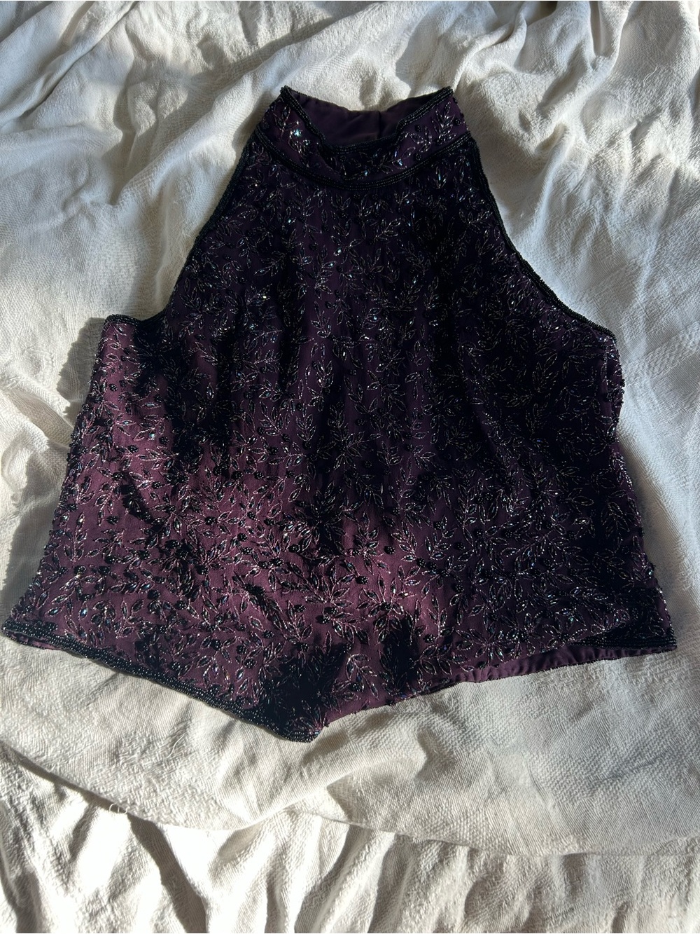 Papell Boutique Evening beaded plum colored top. Size XL